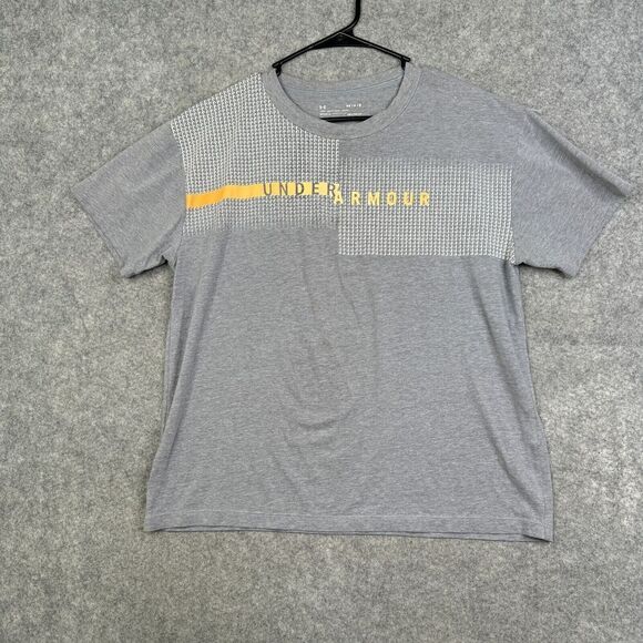 Under Armour Heat Gear Shirt Adult Medium Short Sleeve Gray Graphic Logo - Picture 1 of 8